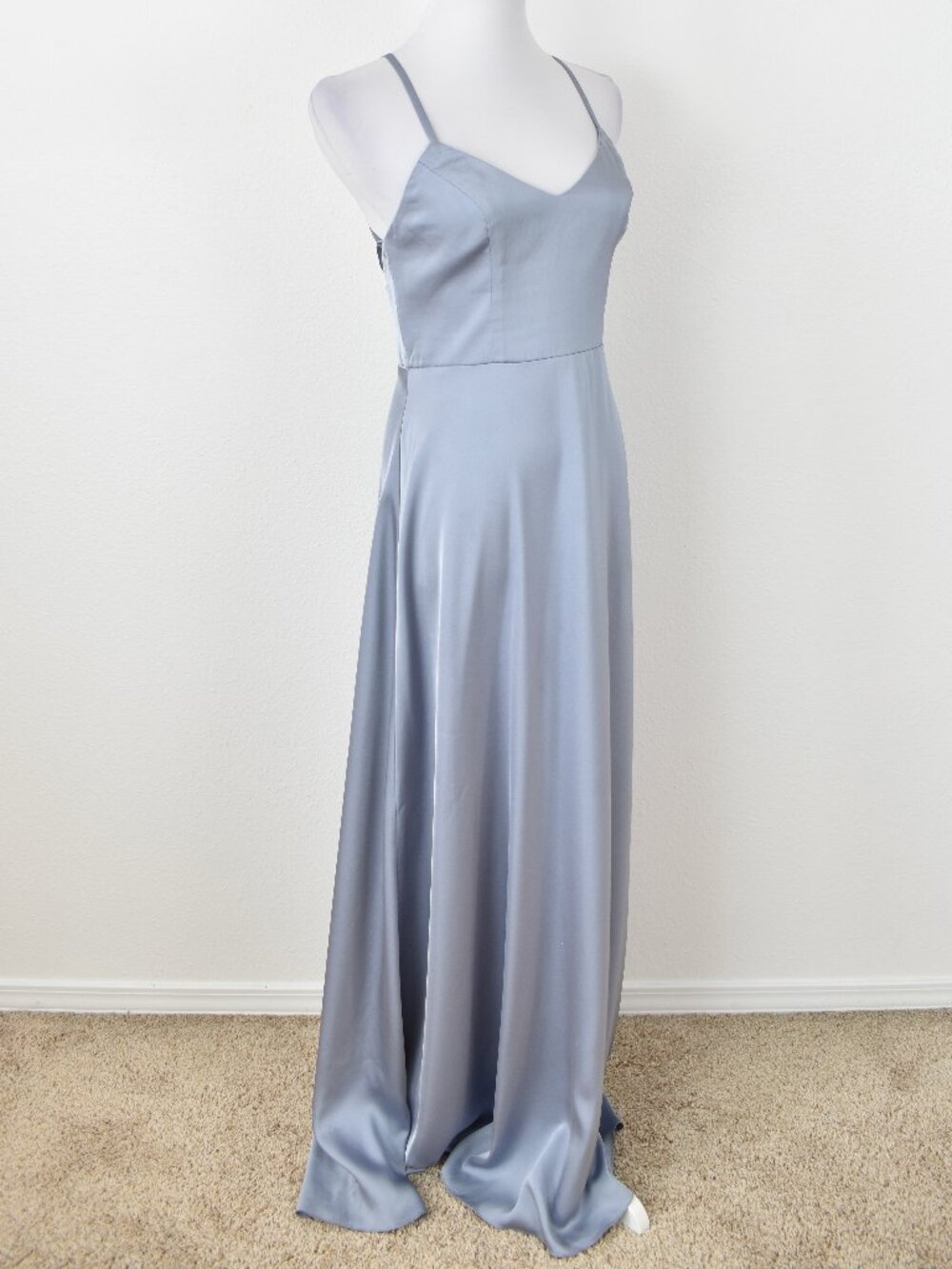 Azazie Mei Dusty Blue Metallic Satin Formal Dress - 4 - Picture 5 of 11
